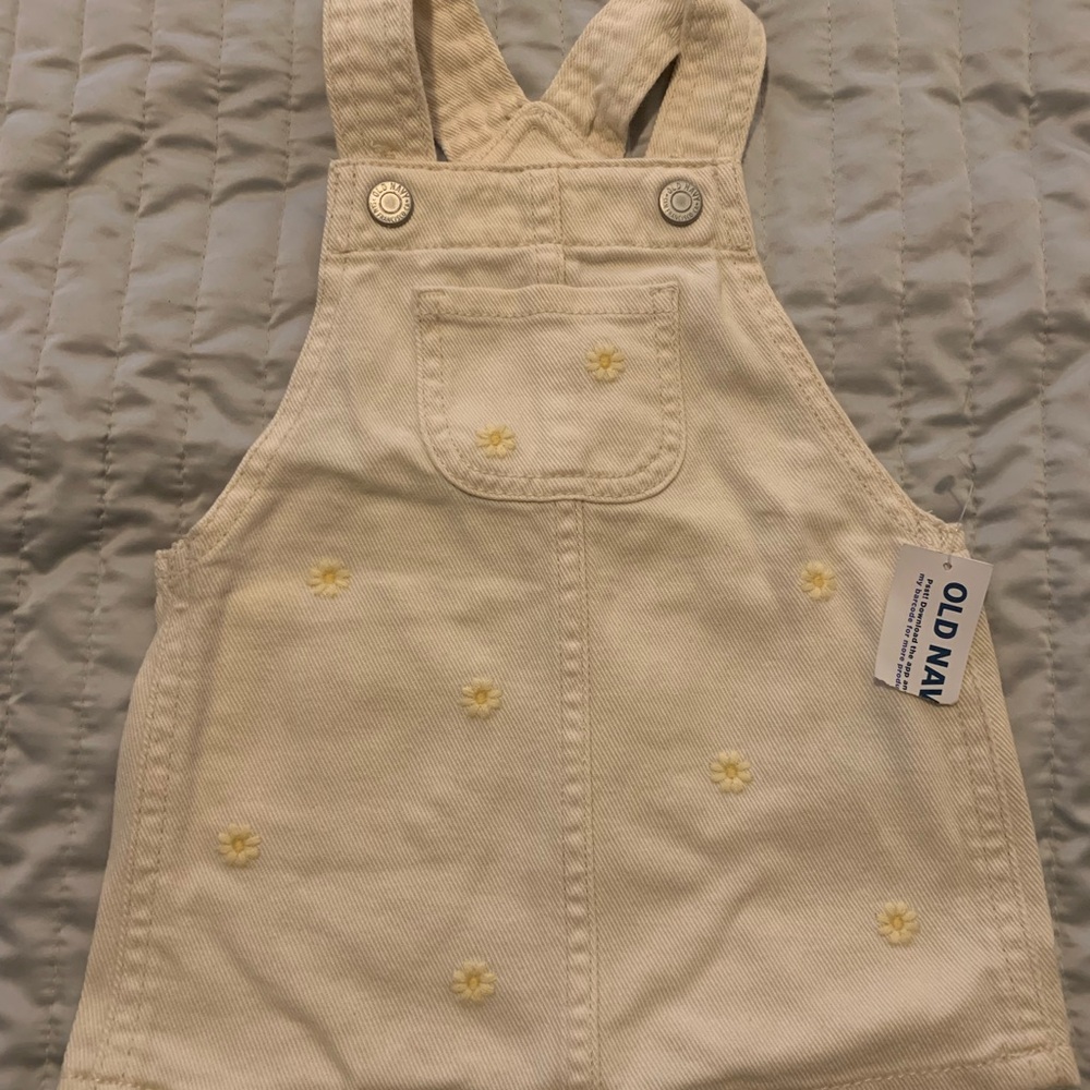 Old Navy Baby Girls Cream Overall Dress with Yellow Accents 6-12 months